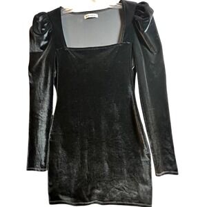 Reformation Lunar Black Velvet Puff Sleeve Square Neck Mini Dress M